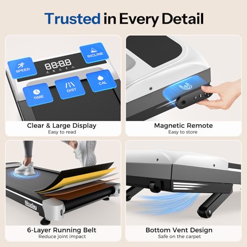 Image of Niceday Walking Pad Treadmill with 10% Auto Incline, 400lbs Capacity, Under Desk Treadmill for Home Office, 3HP Super Quiet, Magnetic Remote & Preset Goal, White