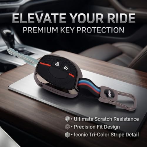 Image of Coll of Fest Luxury Metal Silicon Key Cover Compatible with Suzuki Swift | Ertiga | Wagonr | Celerio | Swift Dzire | Alto | Fronx | Brezza | S Presso | Ignis | 2 Button Key Glow in Dark