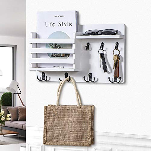 image for Nekon Mail Holder for Wall Mail Organizer with Key Hooks Hallway Farmh
