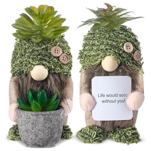 Knitgrip 2 Pcs Succulent Gnomes Gift Spring Green Plants Gnomes Swedish Plush Potted Plants Decoration Birthday Stuffed Gnomes Garden Gift with Card for Plant Lover Spring Summer Home Decor Cover