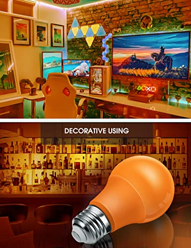 Image of L LOHAS LED Halloween Orange LED Light Bulbs Outdoor, A19 9W(60W Equivalent) Orange Colored Light Bulb, E26 Base, Non-Dim, 4-Pack