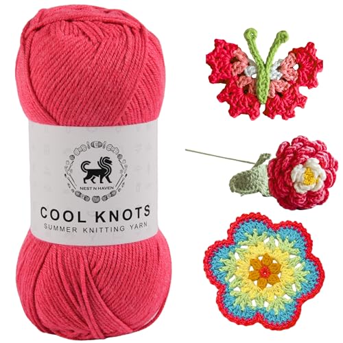 Image of NESTNHAVEN Polyester Blend Cool Knots Yarn - Luxury Yarn For Crochet, Knitting, Amigurumi, Embroidery, Toys, Garments, Flowers And Hobby Projects (Watermelon Pink, 100G)