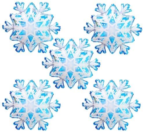 DOIITIEN - 5 globos de papel de aluminio de copo de nieve congelado, nieve, Navidad, pastel, globos de helio, arco de guirnalda para niñas,