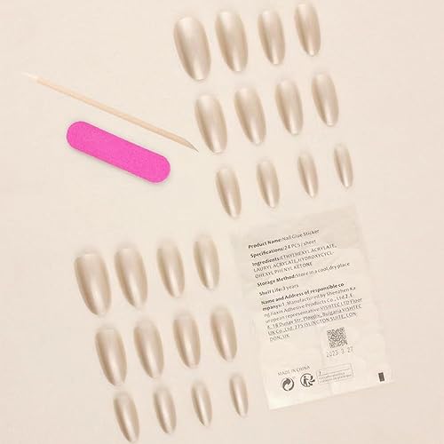 Miniatura 10 de Uñas postizas a presión doradas y negras de longitud media, uñas postizas de almendra, diseño de línea dorada con purpurina, uñas adhesivas de