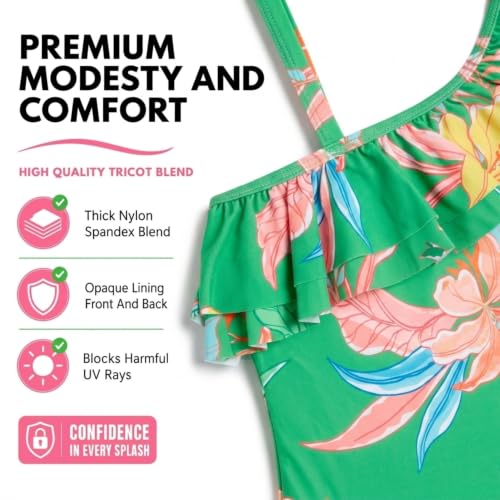 Image of Kanu Surf Girls Morgan Floral Ruffle 1-Shoulder 1-piece Swimsuit