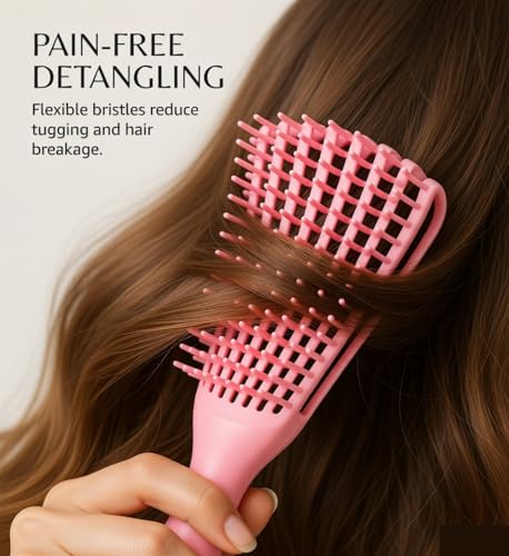 Image of INSIME Detangler hair brush for curly hair comb for Women Men & Kids | Comb for curly wavy hair Pain Free hair detangling brush | Curl brush for hair styling Dry & Wet hair brush | (Pink)