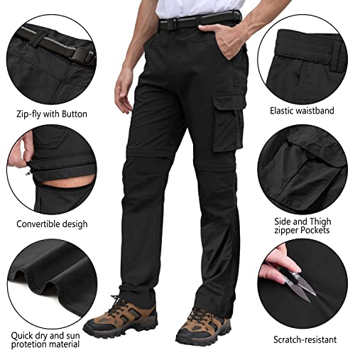Men's Hiking Pants Quick Dry Lightweight Convertible Zip Off Breathable Cargo Pants For Outdoor, Fishing,Black 40 #TOP4