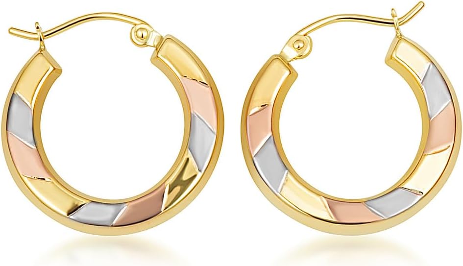 Tri-Color Gold Polished Hoop Earrings for Women | 10K or 14K White, Rose, and Yellow Gold
