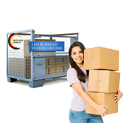 Eurogitterbox Gitterbox I Für Industrie, Garten & Brennholz Aufbewahrung I German Seller I 1240 mm x 970 mm x 835 mm I grau aus Stahl, Traglast 1500 kg, Gewicht 70 kg, für Lager und Transportzwecke