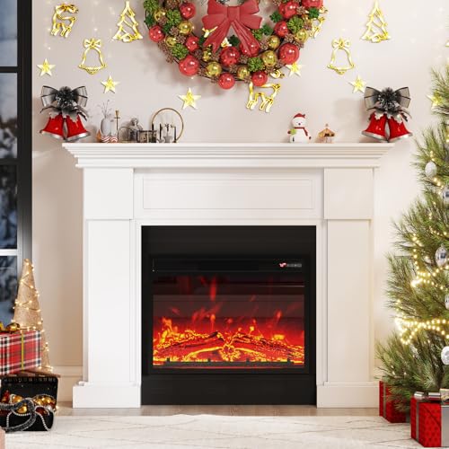 55' Electric Fireplace with Mantel, TV Stand＆Freestanding Fireplace, 23 inch Electric Fireplace Heater with 4 Flame Levels, Remote Control, One Package＆Easy to Set, for Living Room/Bedroom