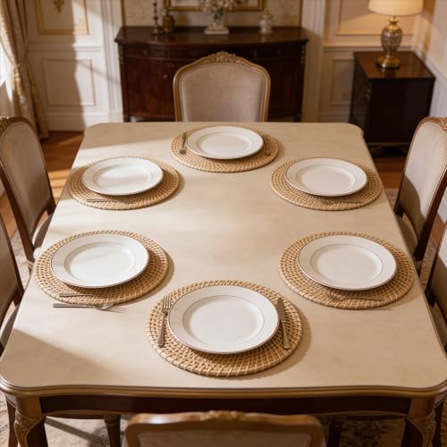 Image of Encasa XO Dining Round Table Mats Set of 6 | Rattan Placemat - 30 cm Diameter | Natural Cane Handmade Woven | Boho Farmhouse Wicker Chargers for Dinner Plates