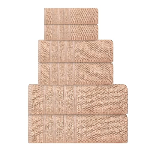 CRAFTBERRY Bath Towels Set-100% Cotton-2 Towels, 2 Hand & Washcloths-Large, Quick Dry, Absorbent, Soft Plush-Home, Gym, Spa, Hotel, Pool, Shower -6 Piece Luxury Bathroom - Peach