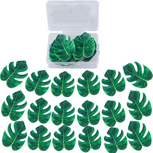 Rcanedny 48 Pieces Edible Monstera Leaf Cupcake Toppers Tropical Monstera Leaves Cake Decoration for Hawaiian Luau Summer Tropical Party Cupcake Decorations Cover