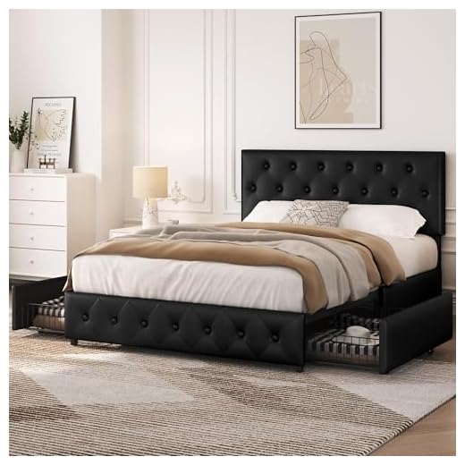 Yaheetech 4ft6 Double Bed Frame Upholstered Platform Bed with Adjustable Diamond Button-Tufted Headboard and 2 Drawers Storage/Sturdy Wood Slat Support/No Box Spring Needed,Black Double Bed 27 Yaheetech 4ft6 Double Bed Frame Upholstered Platform Bed with Adjustable Diamond Button-Tufted Headboard and 2 Drawers Storage/Sturdy Wood Slat Support/No Box Spring Needed,Black Double Bed