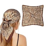 TARGONIX Brown Satin Scarf for Women, 70 x 70 cm Square Head Scarf, Retro Korean Neck Scarf for Spring Autumn Work Holiday