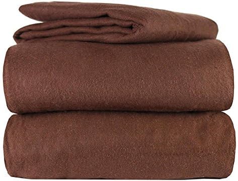 100% Cotton Heavy Weight 4 Piece Solid Flannel Sheet Set in 6 Colors and 4 Sizes (Twin, Coffee)