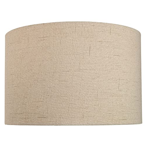 Abat-jour de tambour en tissu de lin texturé taupe contemporain et élégant de 14'60w Max par Happy Homewares