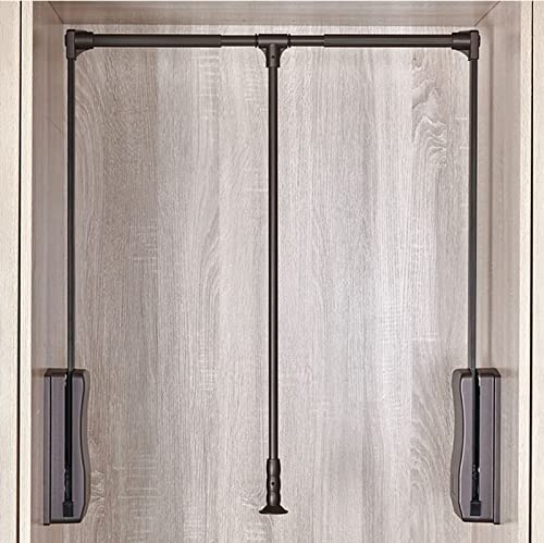 Closet Pull Down Rods Hanger, Aluminium Retractable Cabinet Rail Lifter Wardrobe Organizer Storage Lift 26 lbs Load Capacity Ergonomic Handle, Adjustable Width,890to1200mm