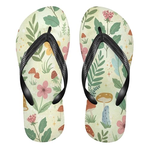 Burbuja Leafes Flowers Mushrooms Flip Flops for Women Men, Soft Thong Sandals Rubber Slippers for Pool Beach Essentials