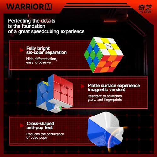 Image of Hawkister QiYi Warrior M 3x3 Magnetic Speed Cube | UV Coated High-Grip Stickerless 3x3x3 | Professional Factory Magnetized Speedcube with Anti-Stick Design, 56mm Smooth & Stable Puzzle for All Ages
