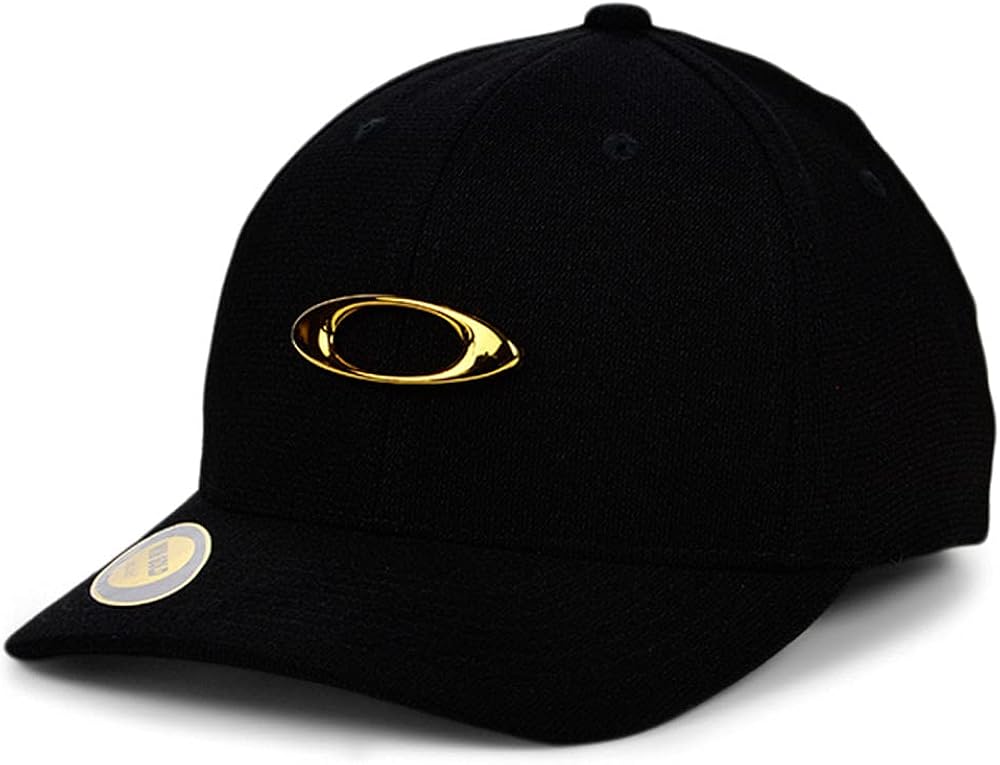 Oakley Tin Can Precious Metals Flex Stretch-Fitted Black/Gold Cap L/X ...