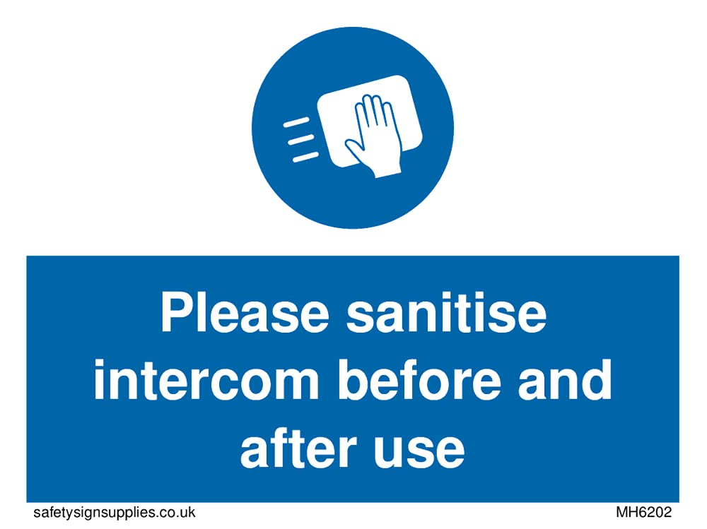 Pack of five - Please sanitise intercom before and after use Sign - 100x75mm - A7L
