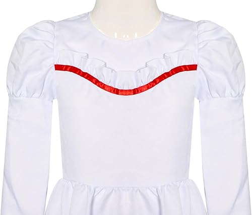 Miniatura 5 de Disfraz de Annabelle de la película de terror para adultos y niños, vestido blanco para cosplay de Anna con cintura, peluca de Annabelle, trajes de