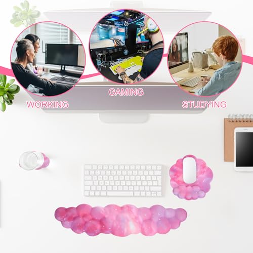 PATIKIL Cloud Keyboard Wrist Rest Set, Memory Foam Wrist Pad Support Ergonomic Gaming Mouse Pad with Coaster for Computer Laptop Working, Galaxy Pink by PATIKIL - Image 6