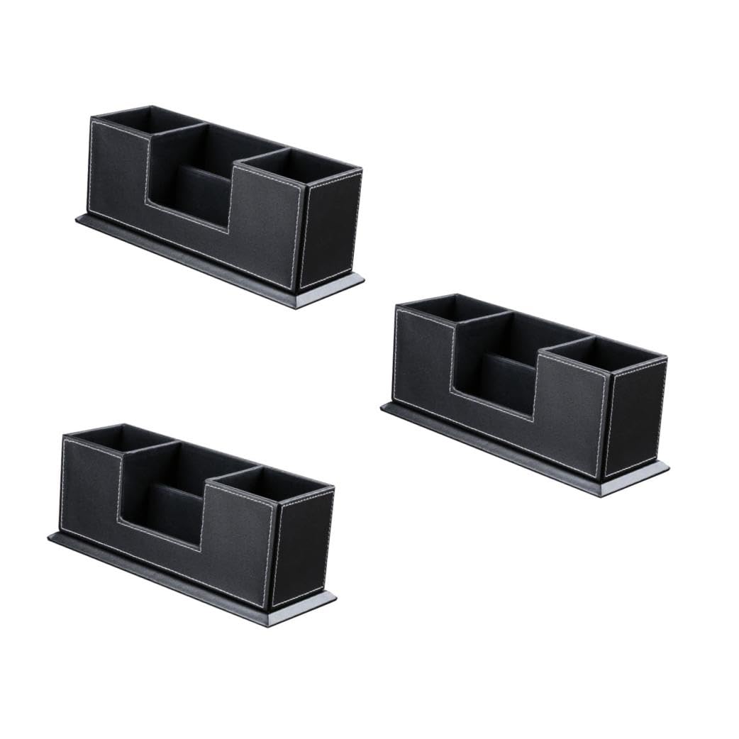 Angoily 3 Stück Multifunktionaler Leder Stiftehalter mit Fächern Eleganter Schreibtisch Organizer für Schreibwaren Handy Fernbedienungen und Schwarz