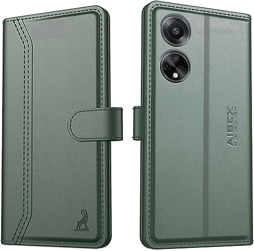 Image of AIBEX Compatible for Oppo F23 5G Flip Cover Leather Finish | Inside TPU with Card Pockets | Wallet Stand | Complete Protection Flip Case - Green