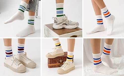 Hugsweet Striped Retro Crew Mid Calf Socks For Women Sporty Casual Cotton Fun Novelty Socks For Women Girls Or Men 5 Pairs thumb #5