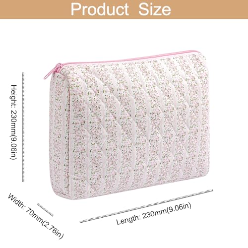 Large Travel Makeup Bag Cosmetic Bag for Women Girls, Cute Large Floral Cotton Cosmetic Bag, Zipper Toiletry Bag Makeup Brushes Accessories Organizer Storage Bag (Pink Floral)4