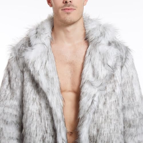 Générique Herren Ken Kunstpelz Kleidung Vintage Offizier Tunika Jacke Luxus Winterjacke Luxus Kunstpelz Jacke Mode Revers Militär Dicker Mantel Laye Wintermantel, grau, XL