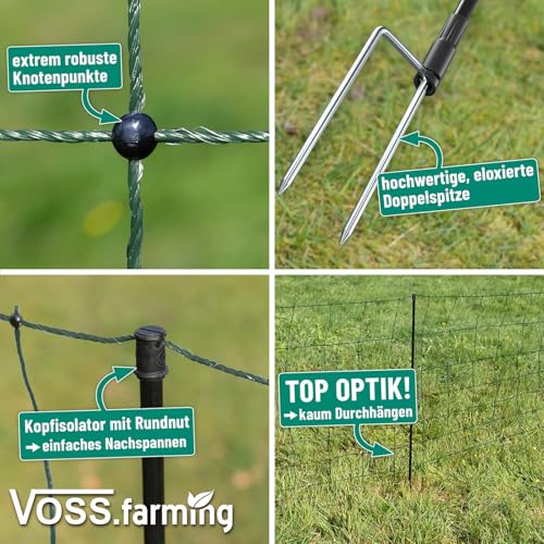 VOSS.farming farmNET+ Schafnetz, 25m, 2 Spitzen, 90cm Netzhöhe, grün, Elektrozaun-Netz, Lämmer, Schweine, Ziegen, Geflügel, Hunde