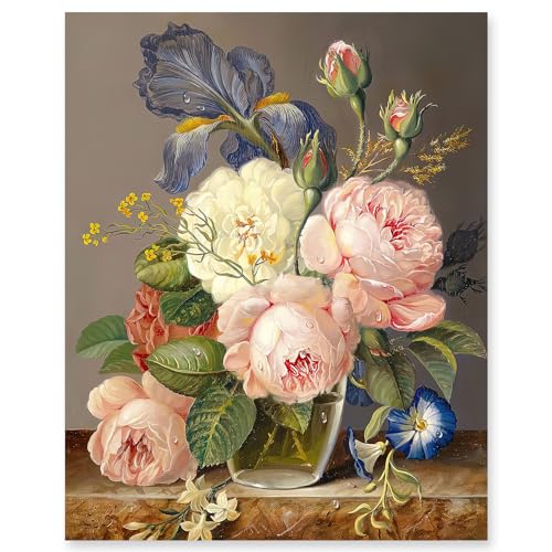 gelrovaled Peinture par Numéros pour Adulte, DIY Peinture Acrylique pour Adultes Enfants débutants Facile sur Toile 40×50 cm avec peintures et pinceaux, Peonyflower(sans Cadre)