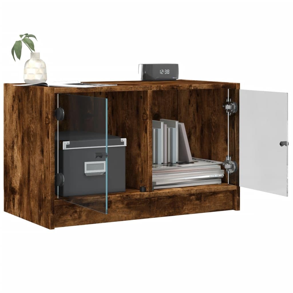 Haus & Garten, Möbel-TV-Schrank mit Glastüren, Räuchereiche, 68 x 37 x 42 cm