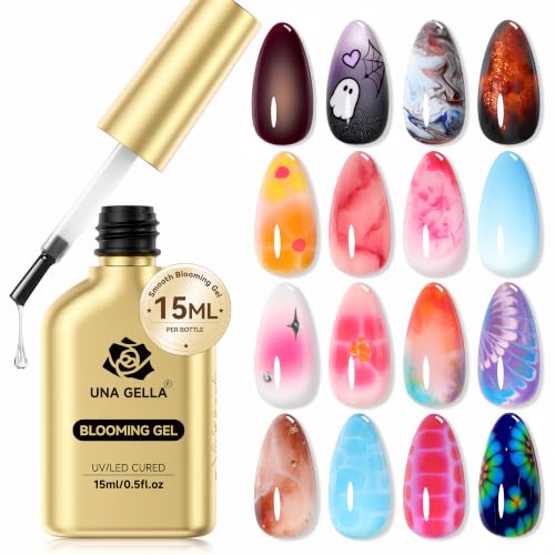 Image of UNA GELLA Blooming Gel Nail Polish 15ml Super Clear for Spreading Effect U V /LED Needed Nail Blooming Gel for Marble Natural Stone Floral Print Watercolor Effect Design Soak Off Home DIY Salon