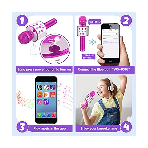 Fede Micro Karaoke Enfants avec Micro sans Fil, Cadeau Fille 4-12 Ans Anniversaire Jouet Fille 3-12 Ans Micro Enfant Cadeau Ado Fille Micro sans Fil Karaoke Jouet Garcon 4-12 Ans Musique Enfant