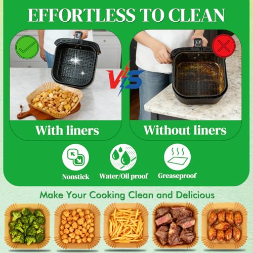 Image of BYKITCHEN 300PCS Small Square Air Fryer Paper Liners for 2 to 5QT Airfryer