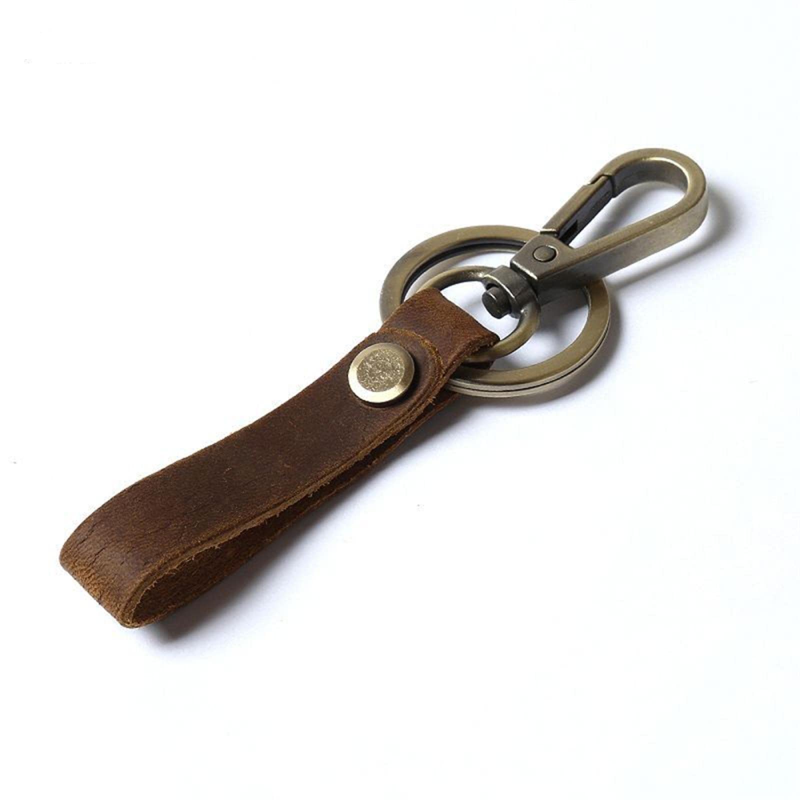 Key ring + key chain + personalized handmade leather-made: suitable for hanging various keys Lightbrown small
