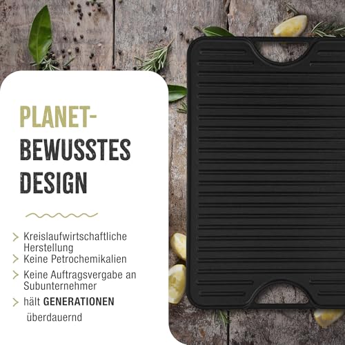 VICTORIA Grillplatte Emailliertes Gusseisen Grillpfanne 47 X 25cm Doppelseitig Verwendbar, für Feuer, Grill, Ofen, Vitrokeramik, Gas, Ohne Schadstoffe und PTFE