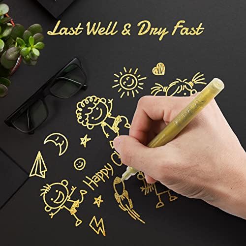 DONQL 8Pcs Acrylic Paint Pen 0.7mm Metallic Permanent Acrylic Markers Set Gold Silver White Black Glass Glitter Paint Pens for Fabric Glass Rock Wooden Ceramic Leather, Fine Tip Acrylic Paint Marker