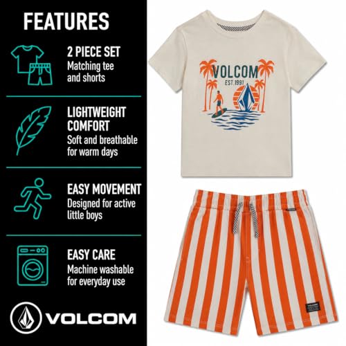 Image of Volcom Toddler Baby Boy Shorts Set - 2 Piece Short Sleeve Graphic Tees and Shorts Infant Toddler Little Boys Summer Outfits