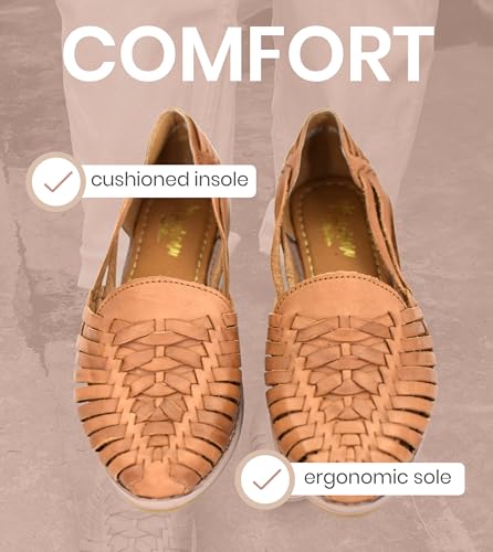 Image of Macarena Collection Leather Sandals for Women | Handmade Mexican Huarache | Woven Slip-On Shoes with Cushioned Insole | Artisan Crafted Genuine Leather