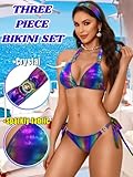 What is a Shimmer Bathing Suit? Discover the Trendy Swimwear that Sparkles in the Sun 10 EHSUYAB Womens Sexy Triangle Metallic Bikini Set, Crystal Rhinestone Headband Halter Swimsuit, Cheeky Tie Ruched Bathing Suit Iridescent Purple Medium