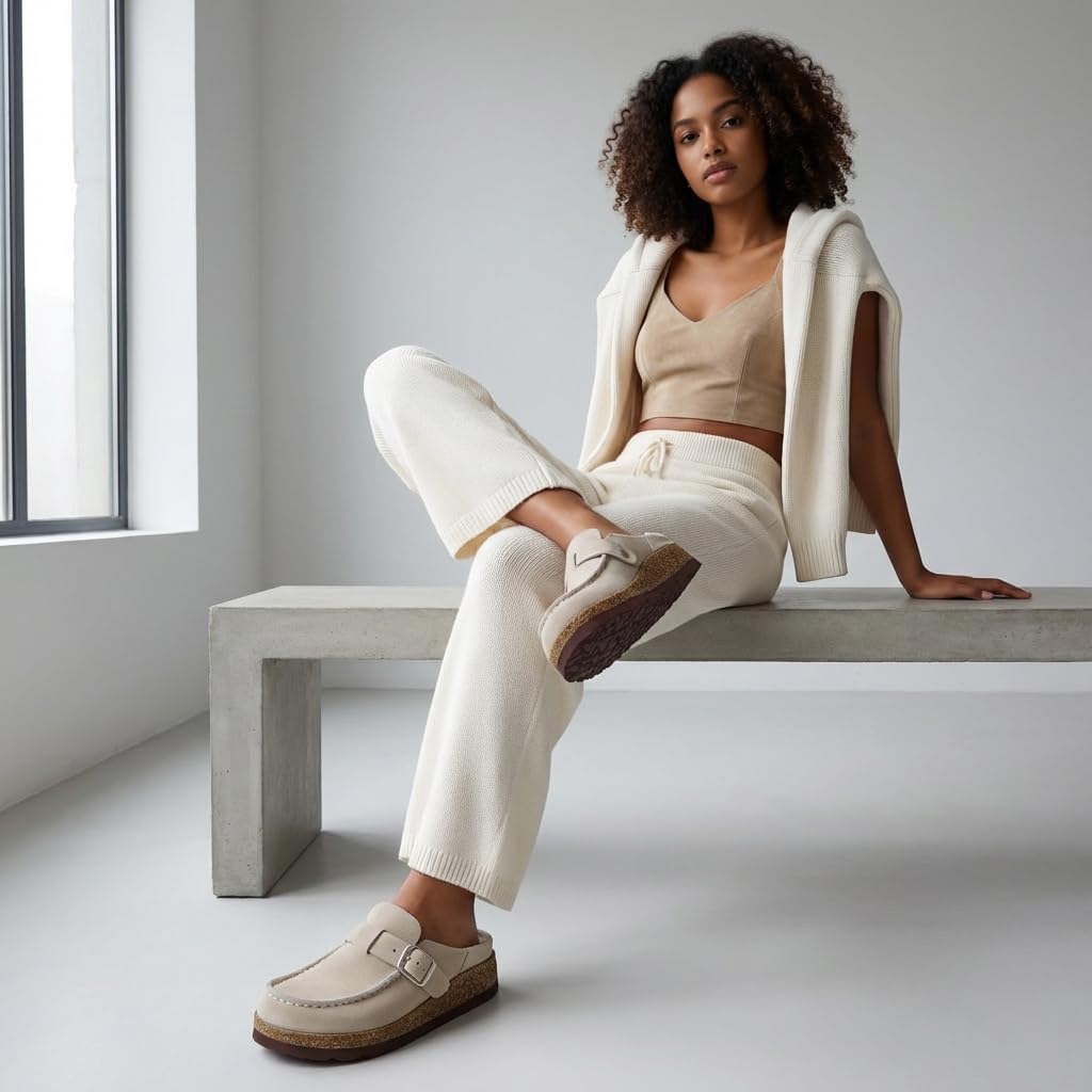 CUSHIONAIRE Hobby Genuine Leather Suede Mule Clogs for Women with Buckle Strap and Cork Footbed, Supportive All-Day Comfort in Womens Shoes - Image 8