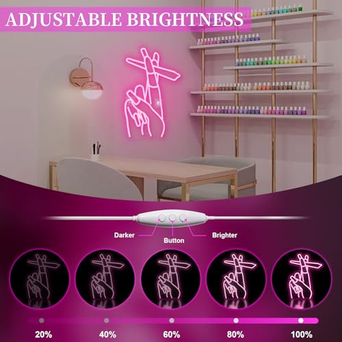 Image of WLHOPE Pink Led Hand Neon Sign for Wall Decor Gesture USB Nail Hand Man Cave Neon Light Sign for Bedroom Home Bar Girls Room Nail Room Salon Party Decor Gift for Women
