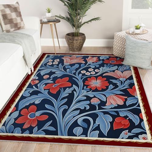 Tapis fleuri vintage antidérapant résistant aux taches pour l'entrée