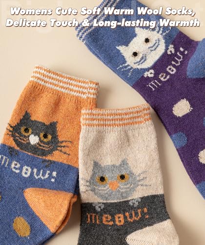 Image of IIG Cute Warm Wool Socks for Women Super Cozy Thick Crew Winter Socks Gifts, 5 Pairs
