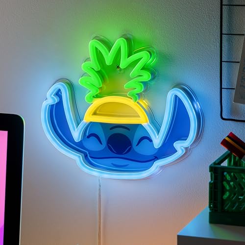 Image of Lilo & Stitch Pineapple LED Neon Wall Light, Officially Licensed Disney Lamp with Power Cord for Home, Bedroom, Living Space, Gift for Movie Fans - Paladone